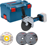 Bosch GWS 18V-180 P akumulatora leņķa slīpmašīnu komplekts.