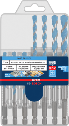 Bosch EXPERT HEX-9 daudzfunkcionālo celtniecības urbju komplekts, 7 daļas.
