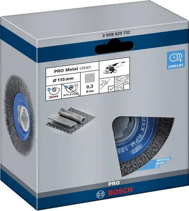 Bosch PRO Metal tīrāmais X-Lock stiepļu ritenis 115 x 0,3 mm.