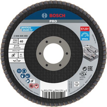 Bosch PRO X571 slīpēšanas disks, leņķisks, 115 mm, G40, nerūsējošajam tēraudam.