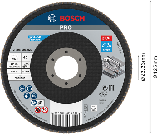 Bosch PRO X571 lāpstiņas disks 125 mm G60 metāla slīpēšanai.