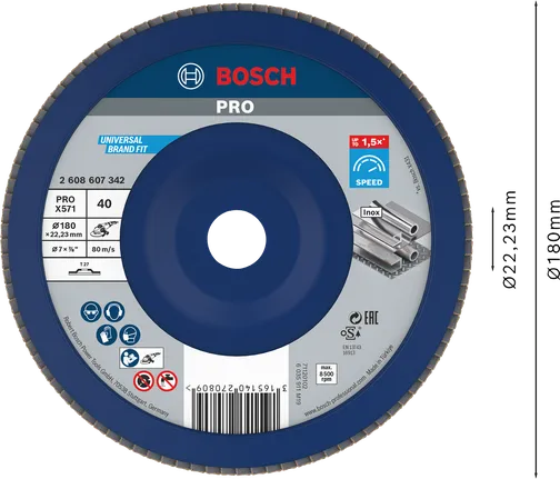 Bosch PRO X571 lāpstiņas disks 180 mm G40 metāla slīpēšanai.