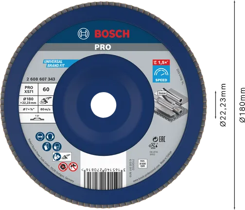 Bosch PRO X571 lāpstiņu disks 180 mm G60 metāla slīpēšanai.