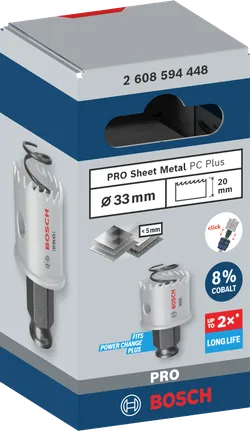 Bosch 33 mm PRO lokšņu metāla caurumzāģis.