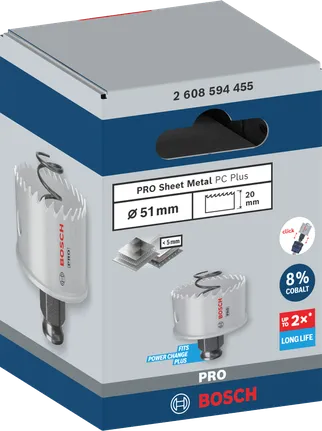 Bosch 51 mm PRO lokšņu metāla caurumzāģis.