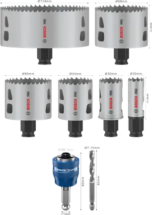 Bosch PRO Multi Material PC Plus caurumzāģu komplekts, 8 izmēri.