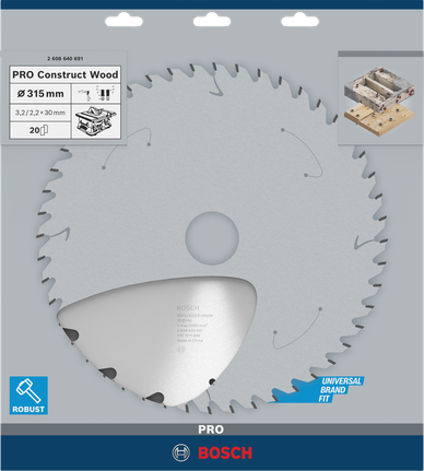 Bosch PRO Construct Wood 315 mm ripzāģa asmens.