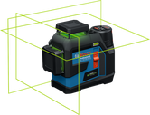 Bosch GLL 12V-100-33 CG lāzera līmeņošanas instruments ar zaļām līnijām.