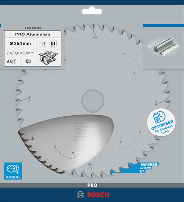 Bosch PRO alumīnija 254 × 30 mm zāģa asmens.