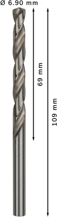Bosch PRO metāla HSS-G spirālveida urbis 6,9 mm, garums 109 mm.