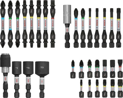 Bosch PRO trieciena skrūvgriežu uzgaļu komplekts, 35 gab. dažādi uzgaļi.
