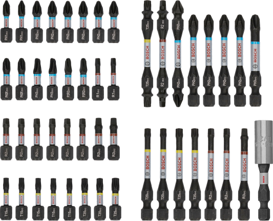 Bosch PRO trieciena skrūvgriežu uzgaļu komplekts, 48 gab. dažādi uzgaļi.