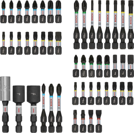 Bosch PRO triecienskrūvgriežu uzgaļu komplekts, 50 gab. dažādi uzgaļi.