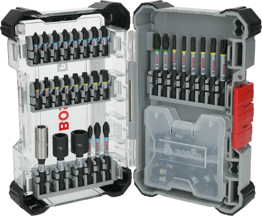 Bosch PRO triecienskrūvgriežu uzgaļu komplekts, 50 gab., uzglabāšanas kastē.