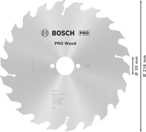 Bosch PRO Wood ripzāģa asmens, 216 mm, 22 zobi.