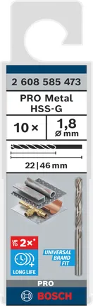 Bosch PRO Metal HSS-G 1,8 mm spirālveida urbju komplekts.