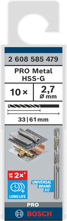 Bosch PRO Metal HSS-G 2,7 mm spirālveida urbju komplekts.