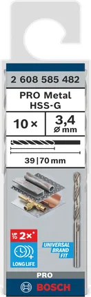 Bosch PRO Metal HSS-G 3,4 mm spirālveida urbju komplekts.
