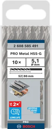 Bosch PRO Metal HSS-G 5,1 mm spirālveida urbju komplekts.