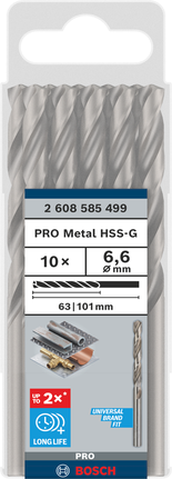 Bosch PRO Metal HSS-G 6,6 mm spirālveida urbju komplekts.
