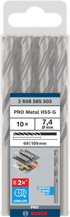 Bosch PRO Metal HSS-G 7,4 mm spirālveida urbju komplekts.