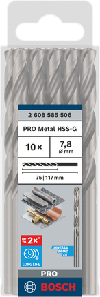 Bosch PRO Metal HSS-G spirālveida urbis 7,8 mm iepakojumā.