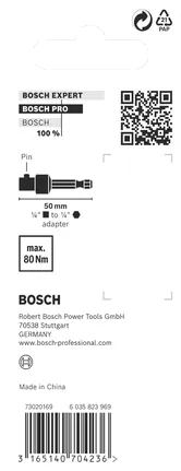 Bosch PRO uzgriežņu atslēgas adapteris 1/4 collas sešstūra kāts 50 mm.