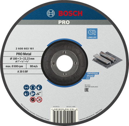 Bosch PRO metāla griešanas disks, 180 mm ilgs kalpošanas laiks.