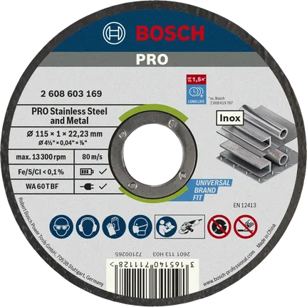Bosch PRO griešanas disks nerūsējošajam tēraudam un metālam, 115 mm.