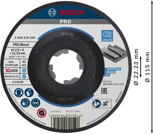Bosch PRO metāla slīpēšanas disks X-Lock 115 mm.