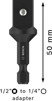 Bosch PRO uzgaļu adapteris no 1/2 collas uz 1/4 collas, 50 mm.