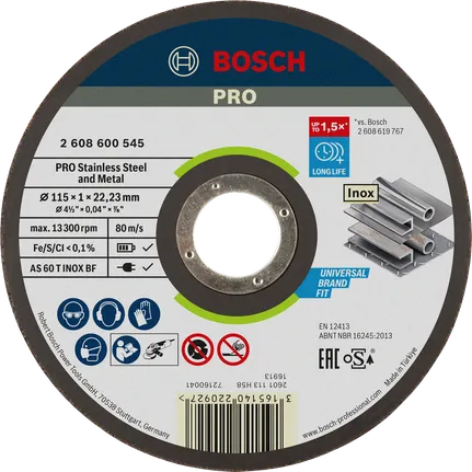 Bosch PRO griešanas disks nerūsējošajam tēraudam un metālam, 115 mm.