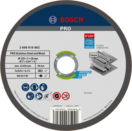Bosch PRO griešanas disks nerūsējošajam tēraudam un metālam 125 x 1 x 16 mm.