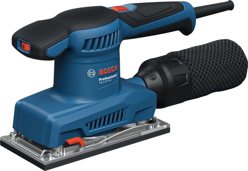 Bosch GSS 20-18 A orbitālā slīpmašīna ar putekļu savākšanas konteineru.