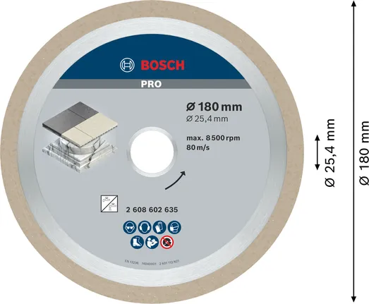 Bosch PRO keramikas dimanta disks flīžu griešanai, 180 mm.