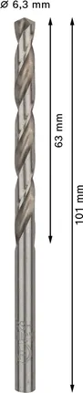Bosch PRO Metal HSS-G 6,3 mm spirālveida urbis ar standarta garumu.