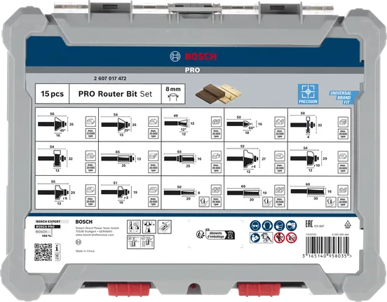 Bosch PRO frēzes uzgaļu komplekts 8 mm 15 gab.