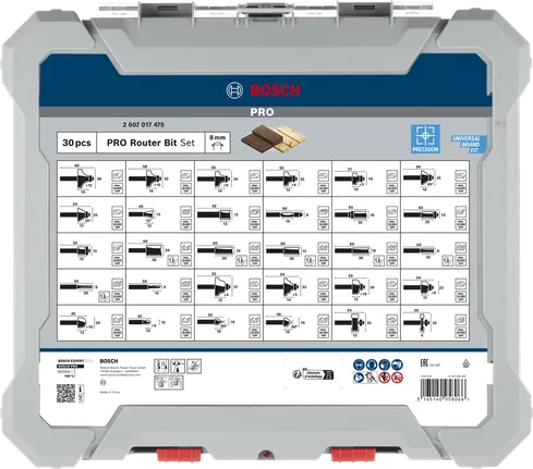 Bosch PRO frēzes uzgaļu jauktais komplekts 8 mm, 30 gabali.