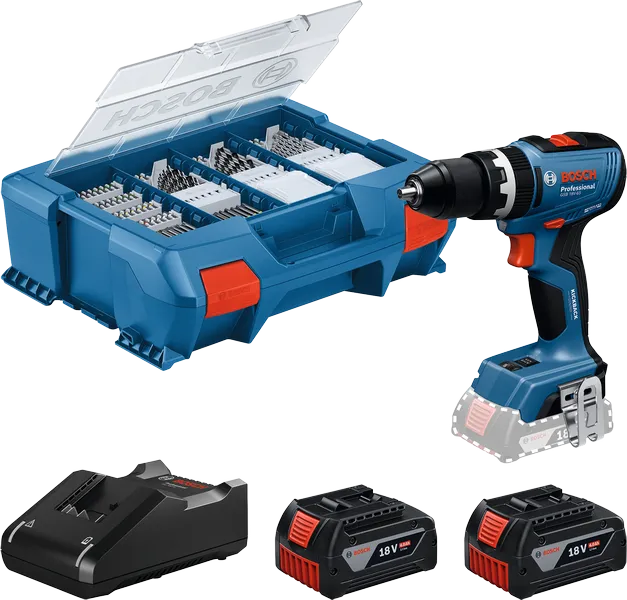 Bosch GSB 18V-65 urbjmašīnas komplekts ar baterijām un koferi.