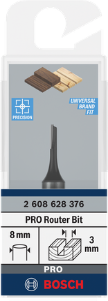 Bosch PRO frēzes taisnais uzgalis, viena rieva, 3 mm, kokam.