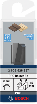 Bosch PRO frēzes taisnais uzgalis ar divām rievām, 15 mm diametrā.