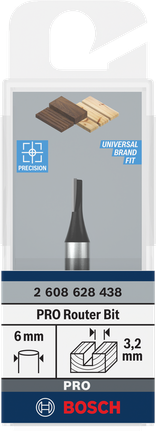 Bosch PRO frēzes taisnais uzgalis 3,2 mm, viena rieva.