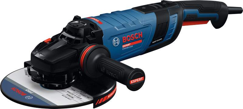 Bosch EXWS30-230B leņķa slīpmašīna ar ergonomisku rokturi.