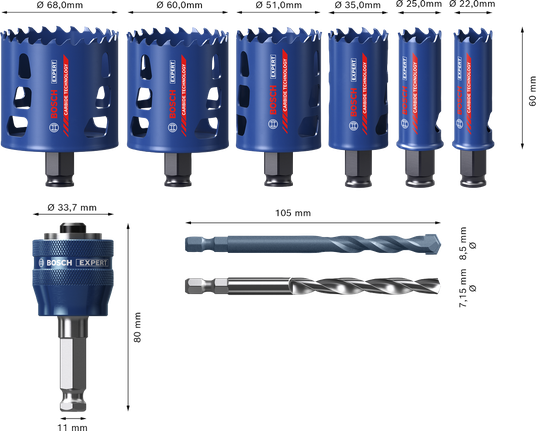 Bosch EXPERT Multi Material caurumzāģu komplekts, 9 gab.