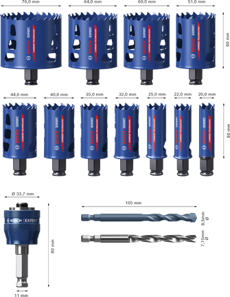 Bosch EXPERT Multi Material Power Change Plus caurumzāģu komplekts, 14 gab.