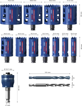 Bosch EXPERT Multi Material Power Change Plus caurumzāģu komplekts, 14 gab.