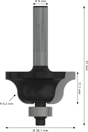Bosch PRO frēzes uzgalis romiešu Ogee 6,3 mm, rādiuss 8 mm.