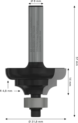 Bosch PRO frēzes uzgalis klasiskajam Ogee tipam ar 8 mm kātu.