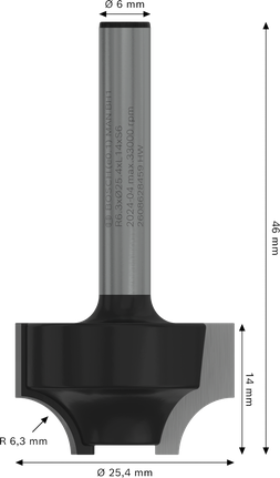 Bosch PRO frēzes uzgalis Ovolo R 6,3 mm precīzai malu veidošanai.