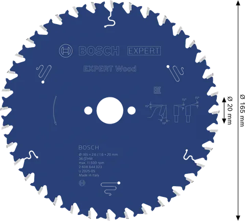 Bosch EXPERT Wood ripzāģa asmens 165 mm koka griešanai.